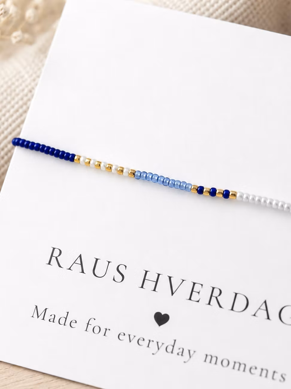 Mini Glass Beads Armbånd - Blå/hvit/gull