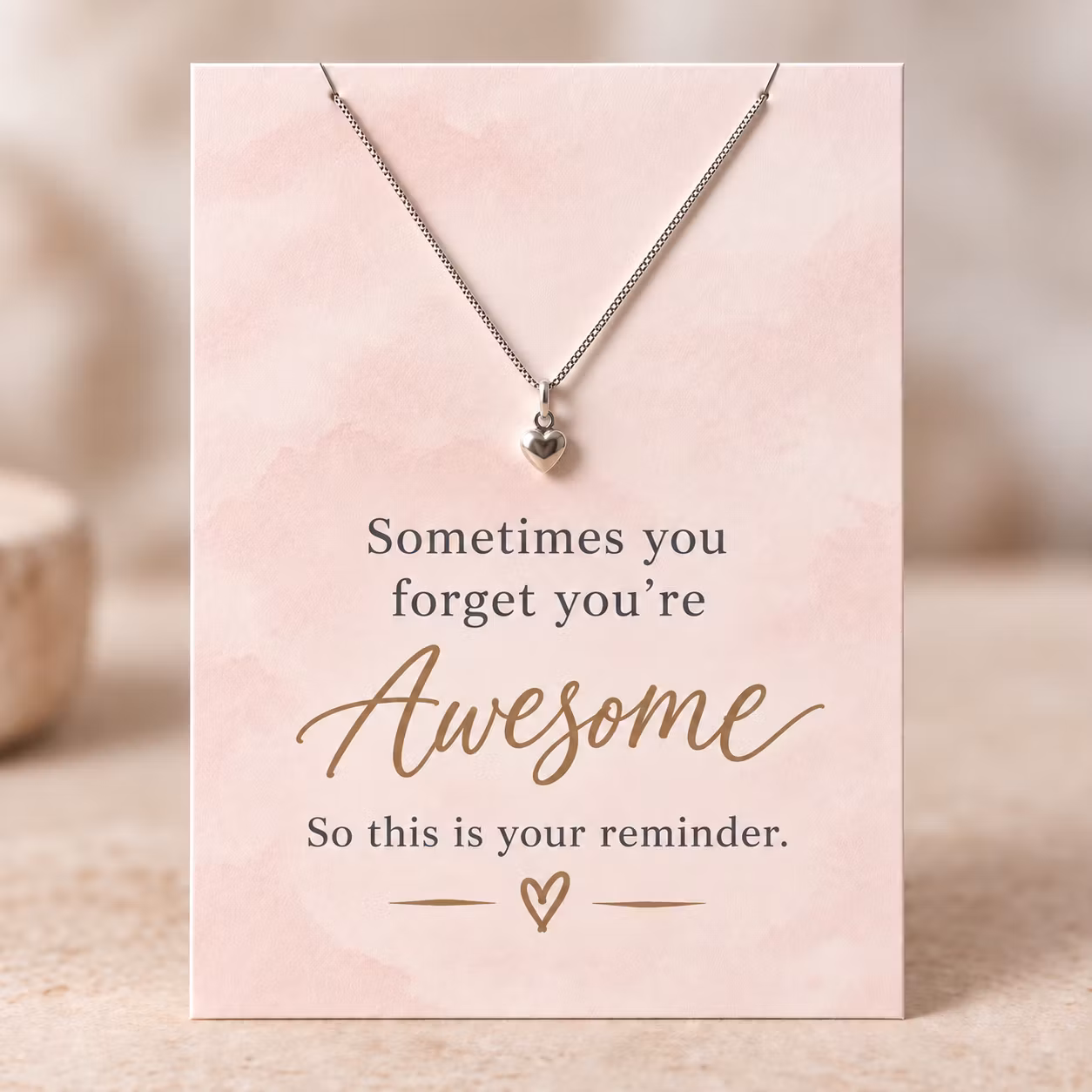 Awesome – smykkekort med hjertekjede