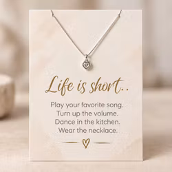Life is short – smykkekort med hjertekjede