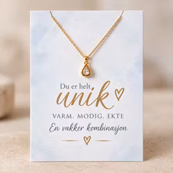 Du er helt unik – smykkekort med gullbelagt dråpekjede