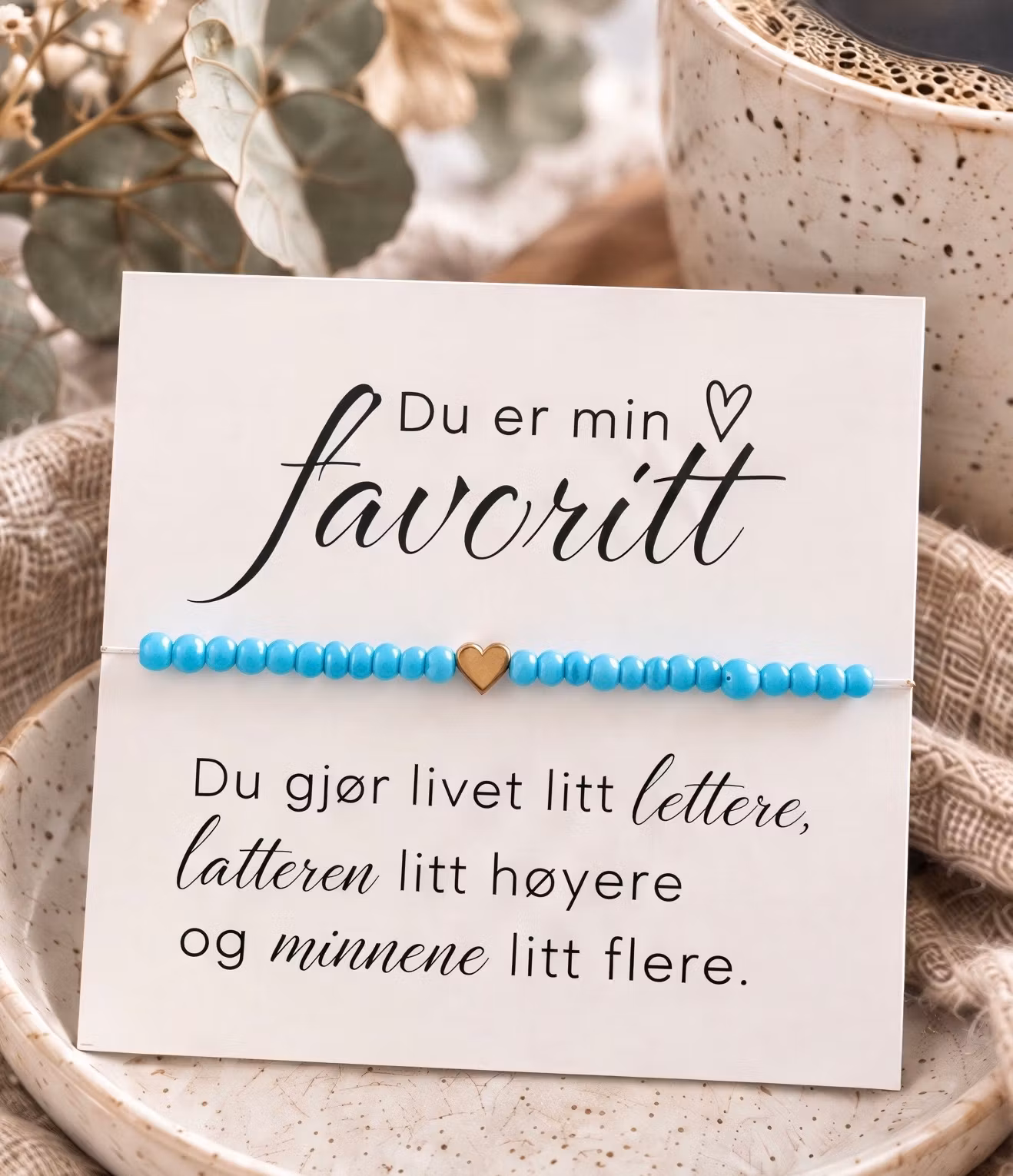 Du er min favoritt – smykkekort med perlearmbånd