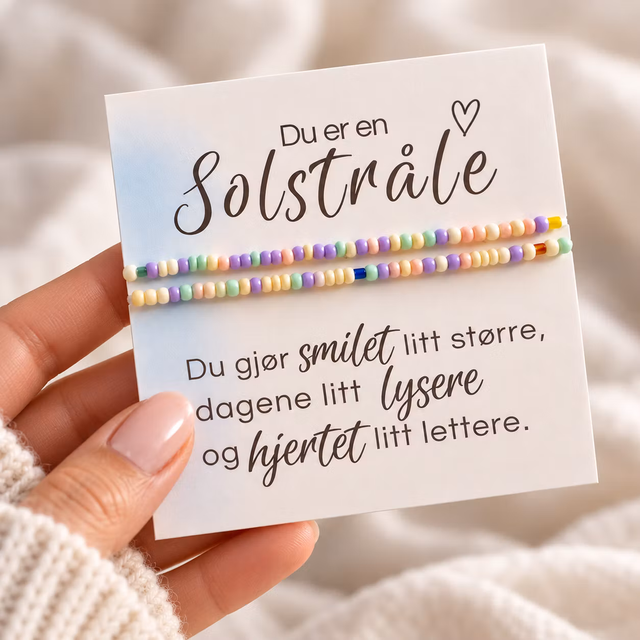 Du er en solstråle – smykkekort med to perlearmbånd