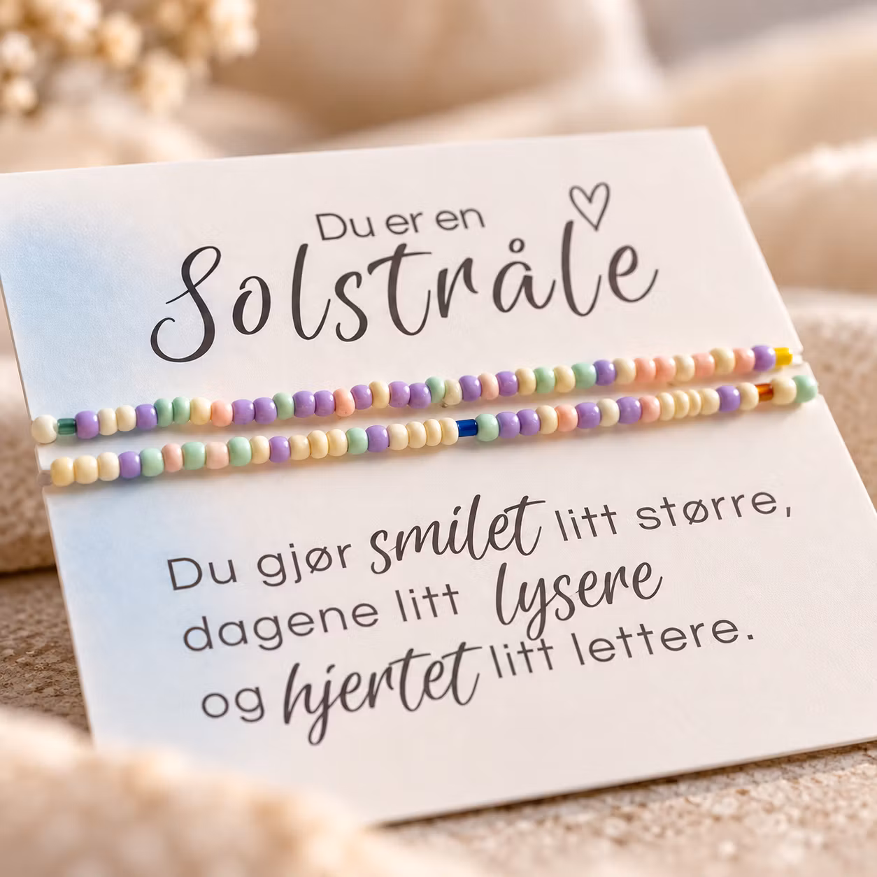 Du er en solstråle – smykkekort med to perlearmbånd