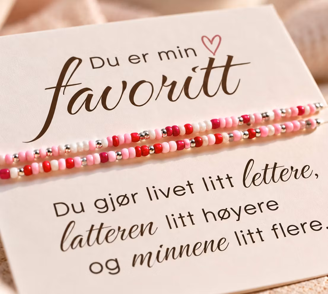 Du er min favoritt – smykkekort med to perlearmbånd