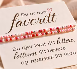 Du er min favoritt – smykkekort med to perlearmbånd