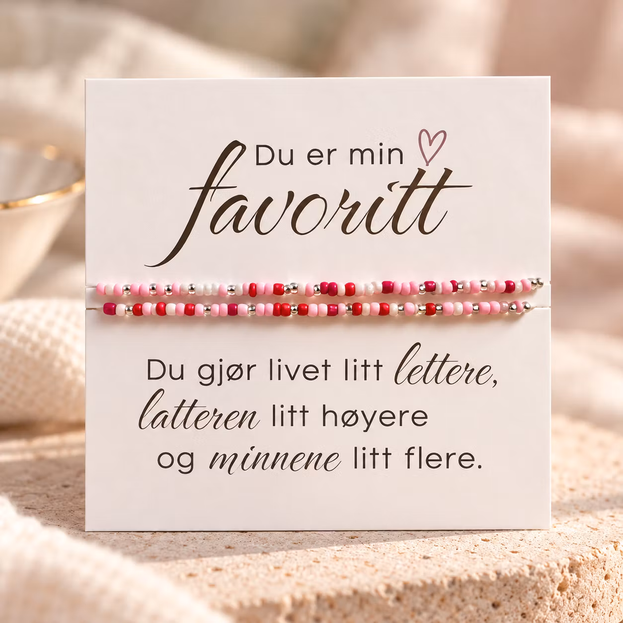 Du er min favoritt – smykkekort med to perlearmbånd