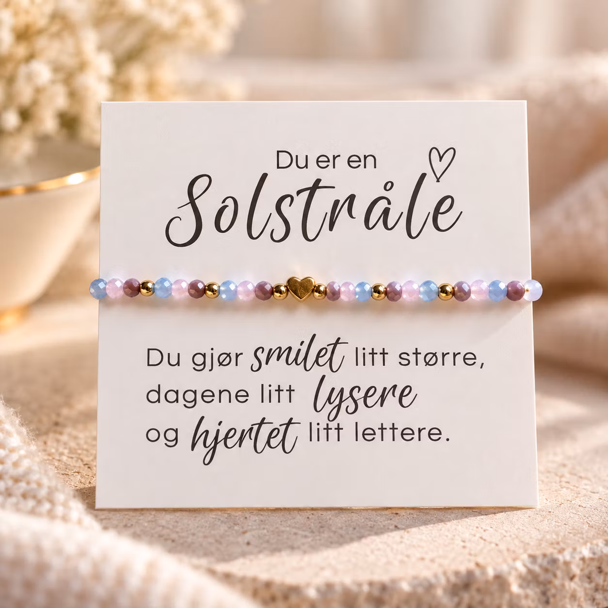 Du er en solstråle – smykkekort med perlearmbånd