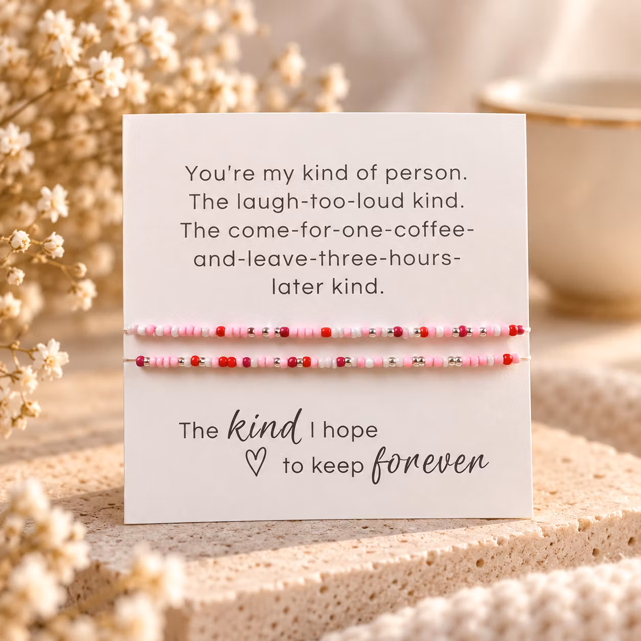You’re my kind of person – smykkekort med to perlearmbånd
