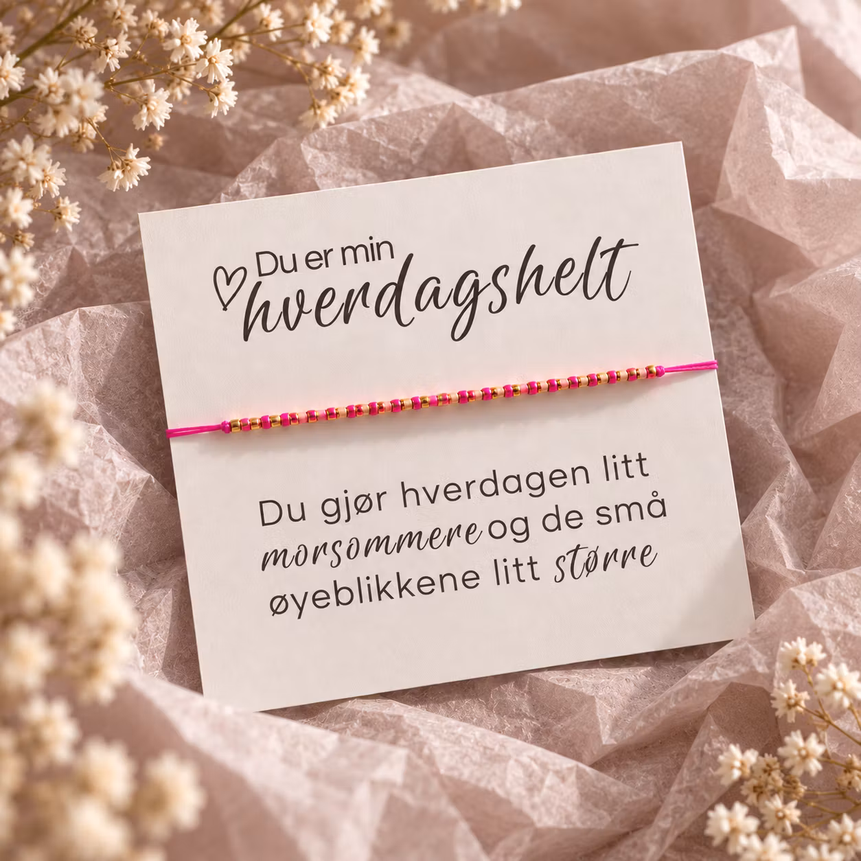 Du er min Hverdagshelt – smykkekort med  armbånd