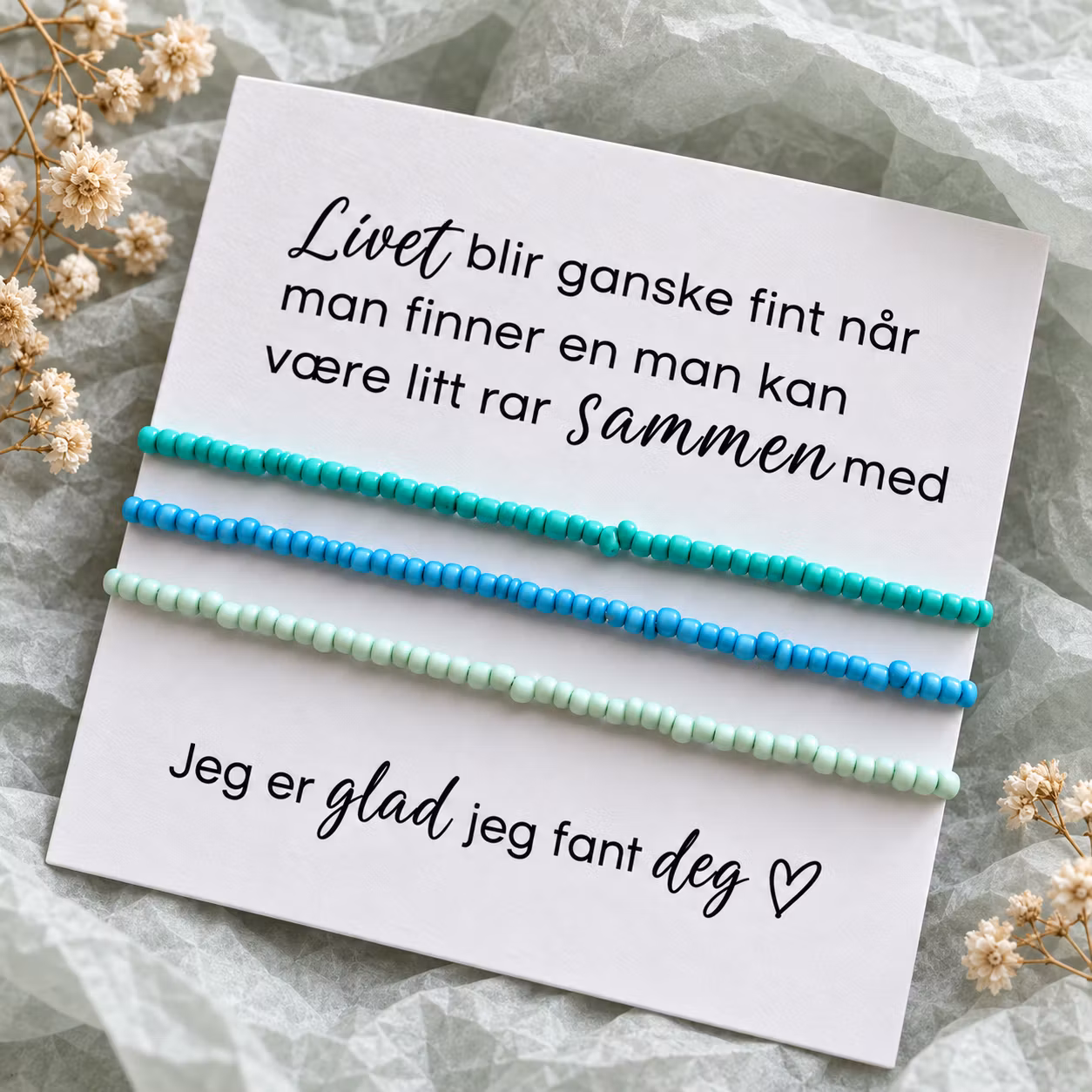 Livet blir ganske fint – smykkekort med  armbånd