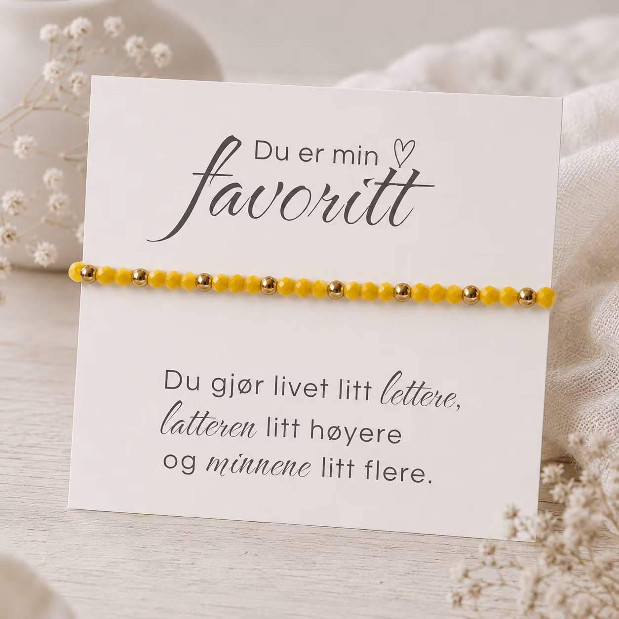 Du er min favoritt – smykkekort med perlearmbånd