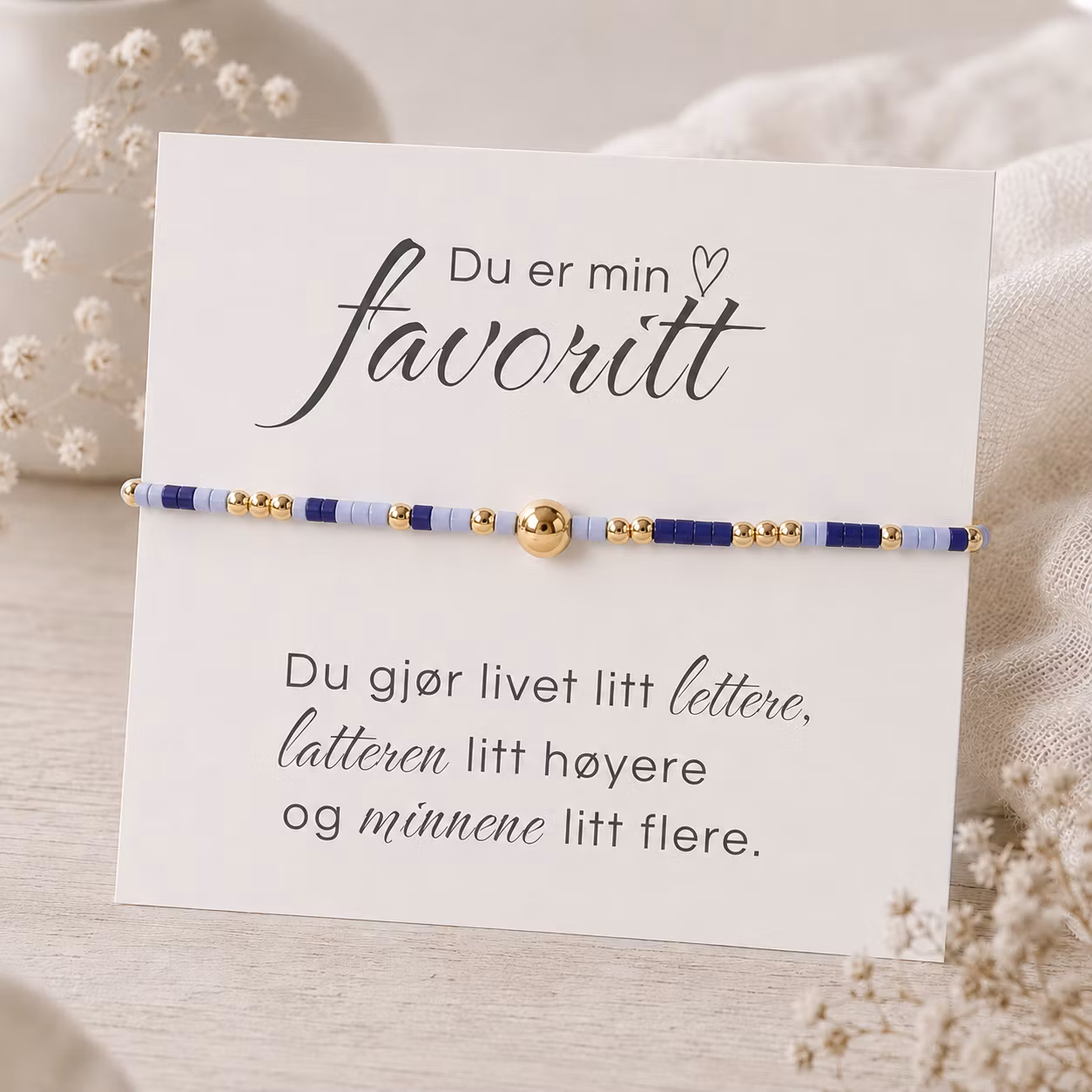 Du er min favoritt – smykkekort med perlearmbånd