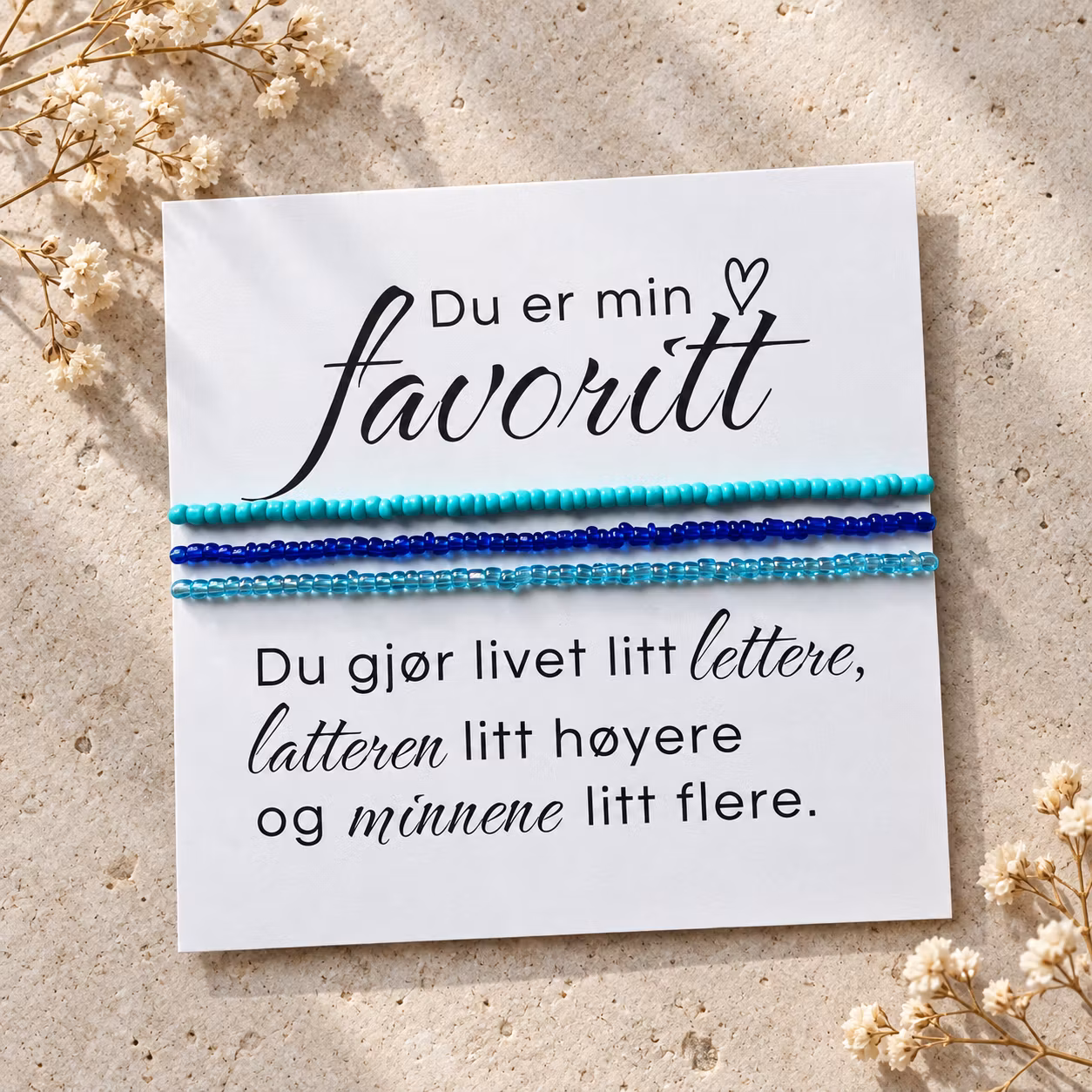 Du er min favoritt – smykkekort med perlearmbånd