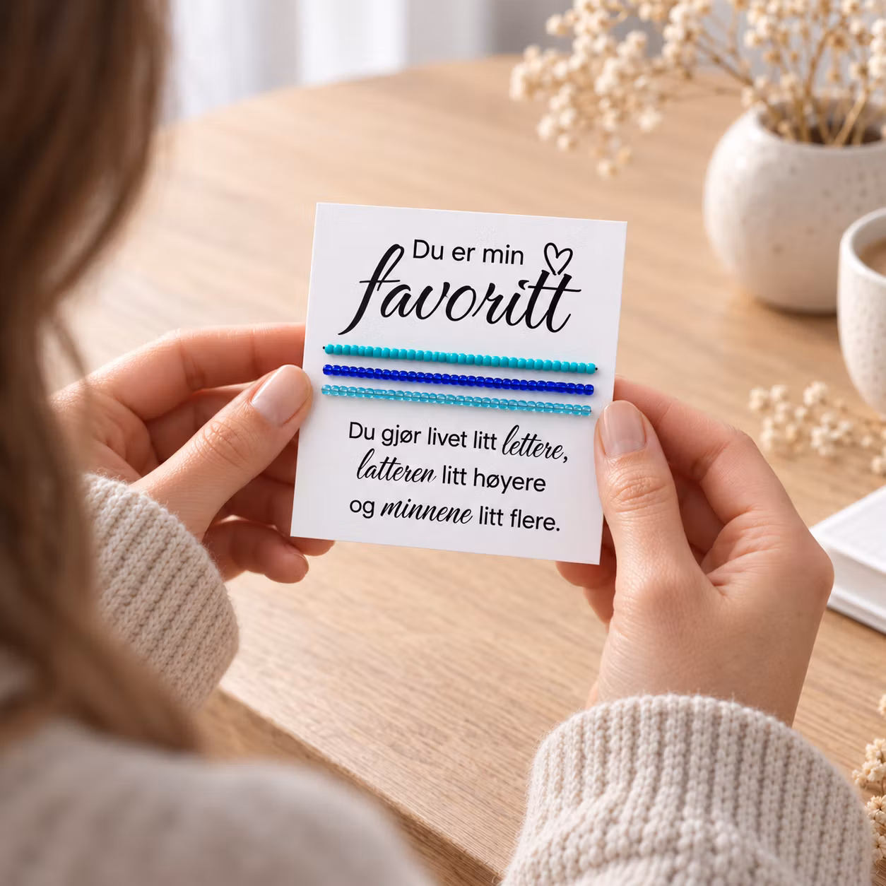 Du er min favoritt – smykkekort med perlearmbånd