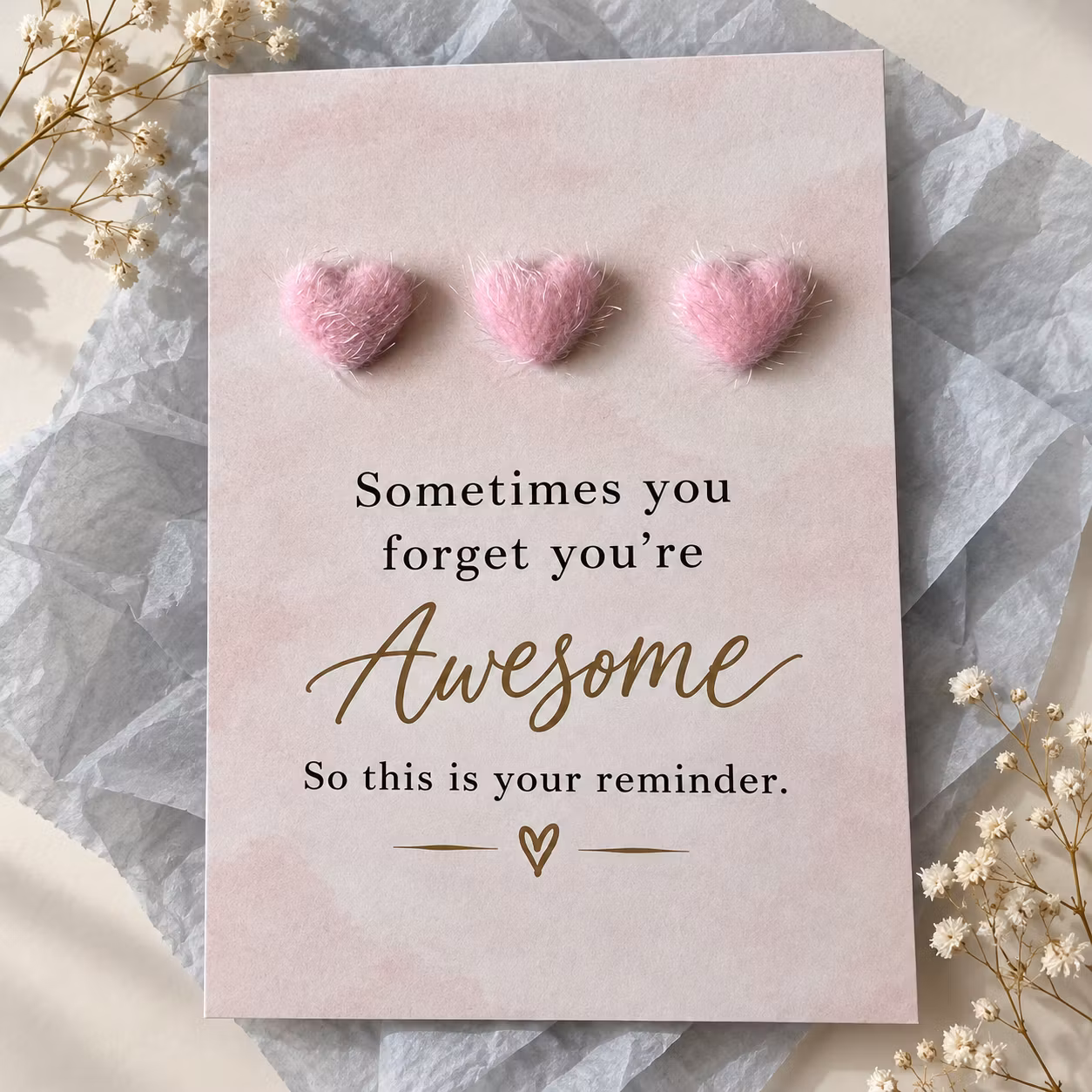 You’re Awesome – kort med 3 fluffy rosa hjerter