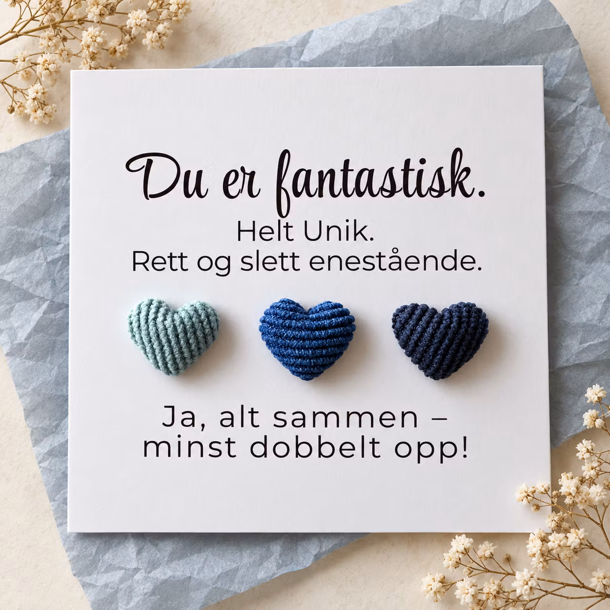 Du er fantastisk – kort med kordfløyelhjerter