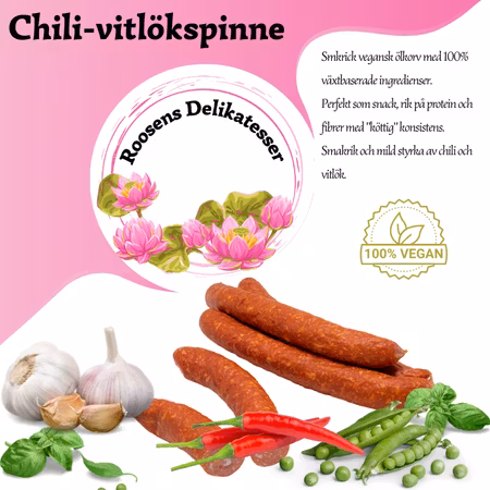 Chili-vitlökspinne - 3pack  Vegansk ölkorv