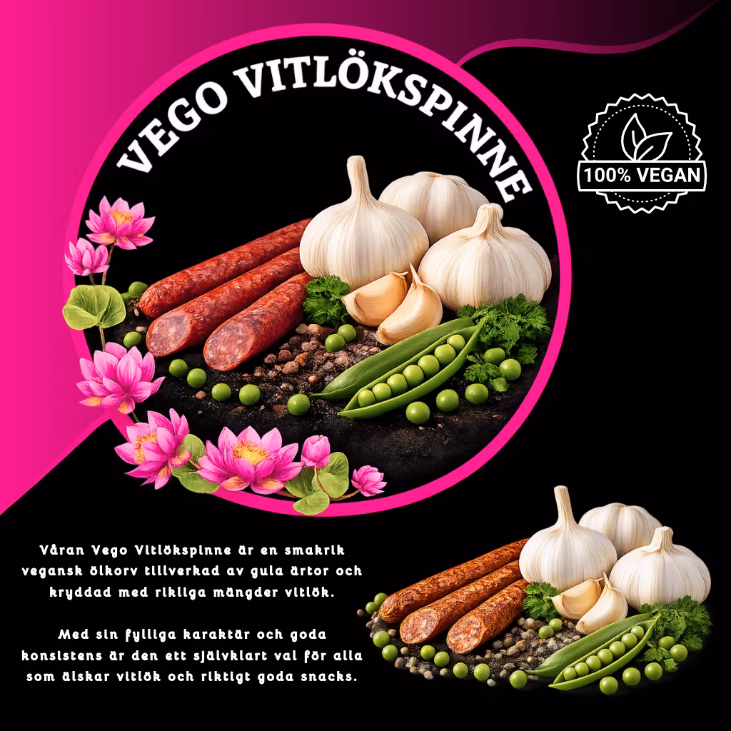 Vego -vitlökspinne - 3 pack  (Vegansk ölkorv)