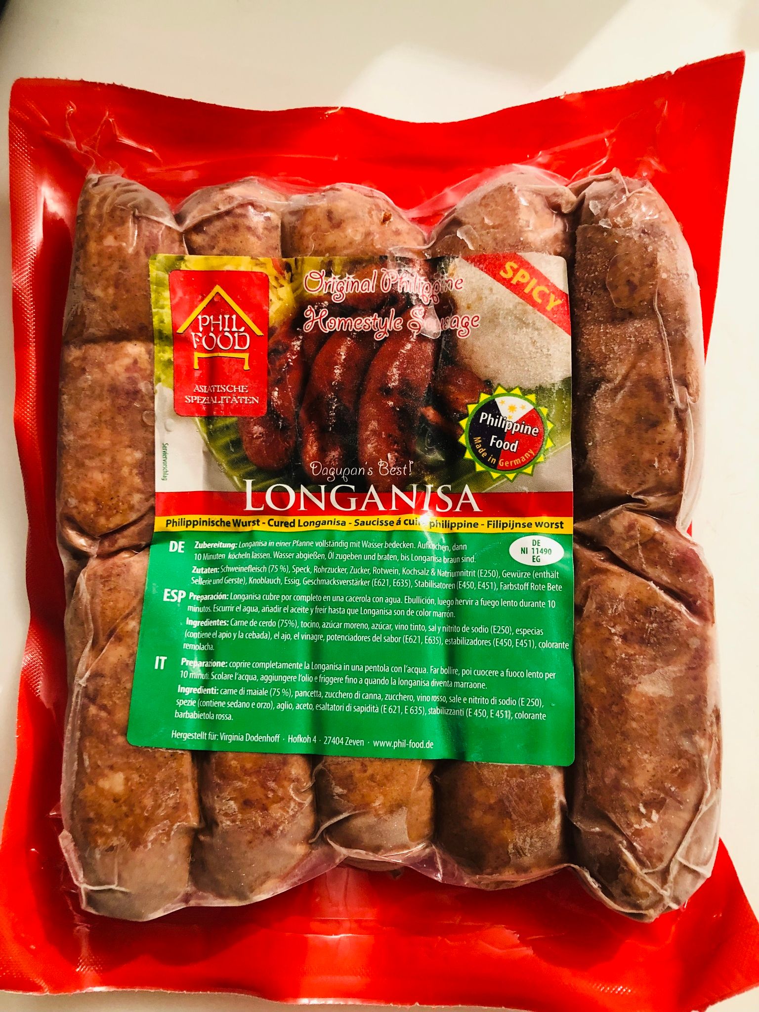 Longganisa philfood spicy 500g   ( ikke på lager)