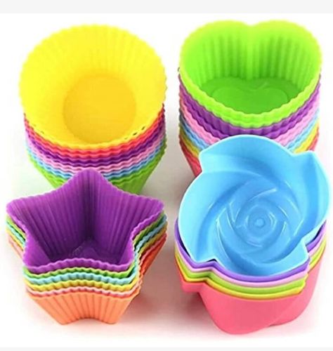 Puto molder/ 24pcs, Colorful Silicone Muffin Cups - Non-Stick Reusable Cupcake Liners in Round, Star, Heart, and Flower Shapes - Perfect for Baking and Decorating - Kitchen Gadgets and Accessories