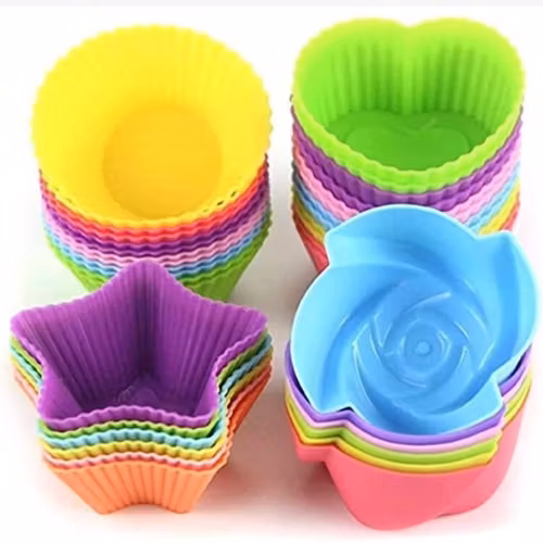 Puto molder/ 24pcs, Colorful Silicone Muffin Cups - Non-Stick Reusable Cupcake Liners in Round, Star, Heart, and Flower Shapes - Perfect for Baking and Decorating - Kitchen Gadgets and Accessories