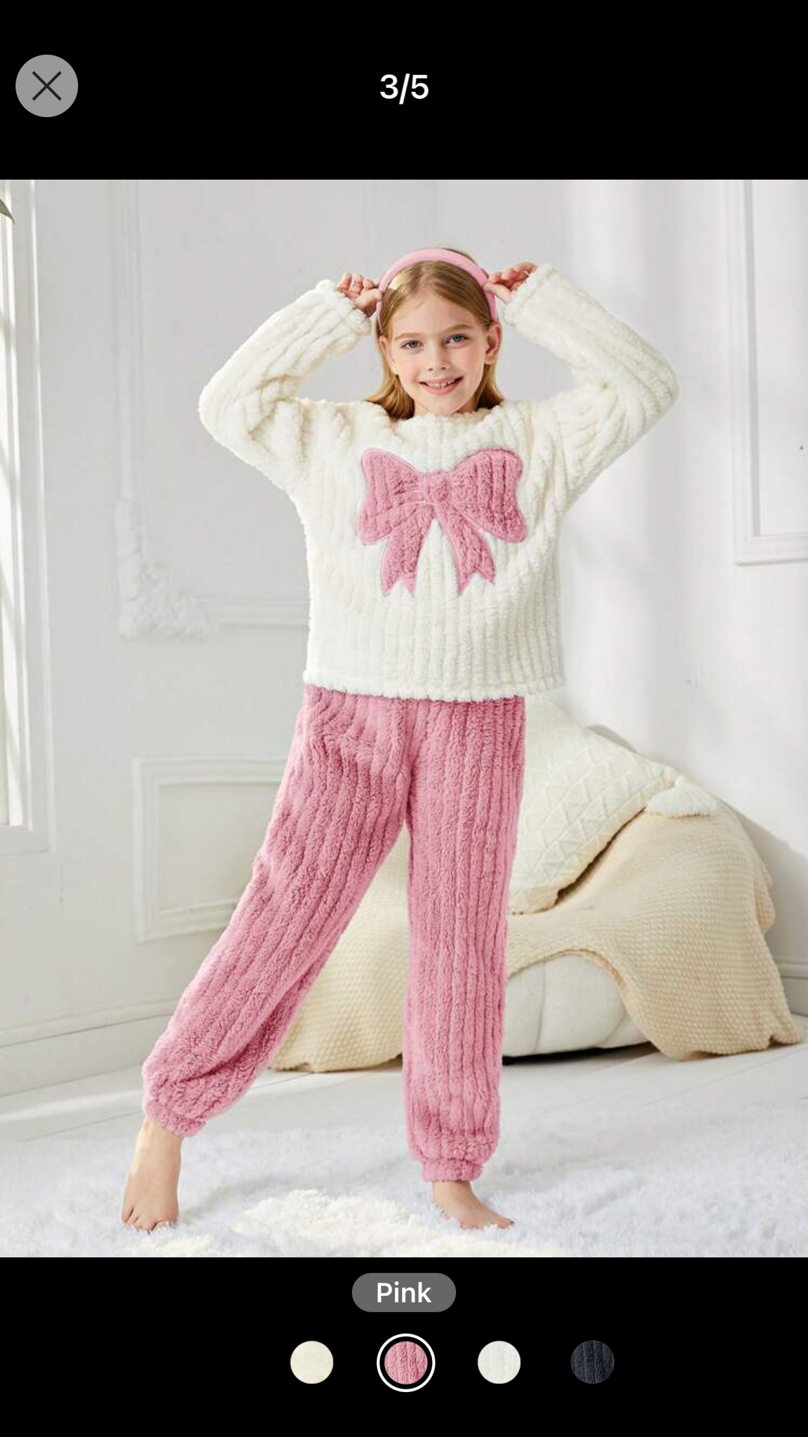 Tween Girl Bow Pattern Flannel Top & Pants PJ Set 9Y 124-134