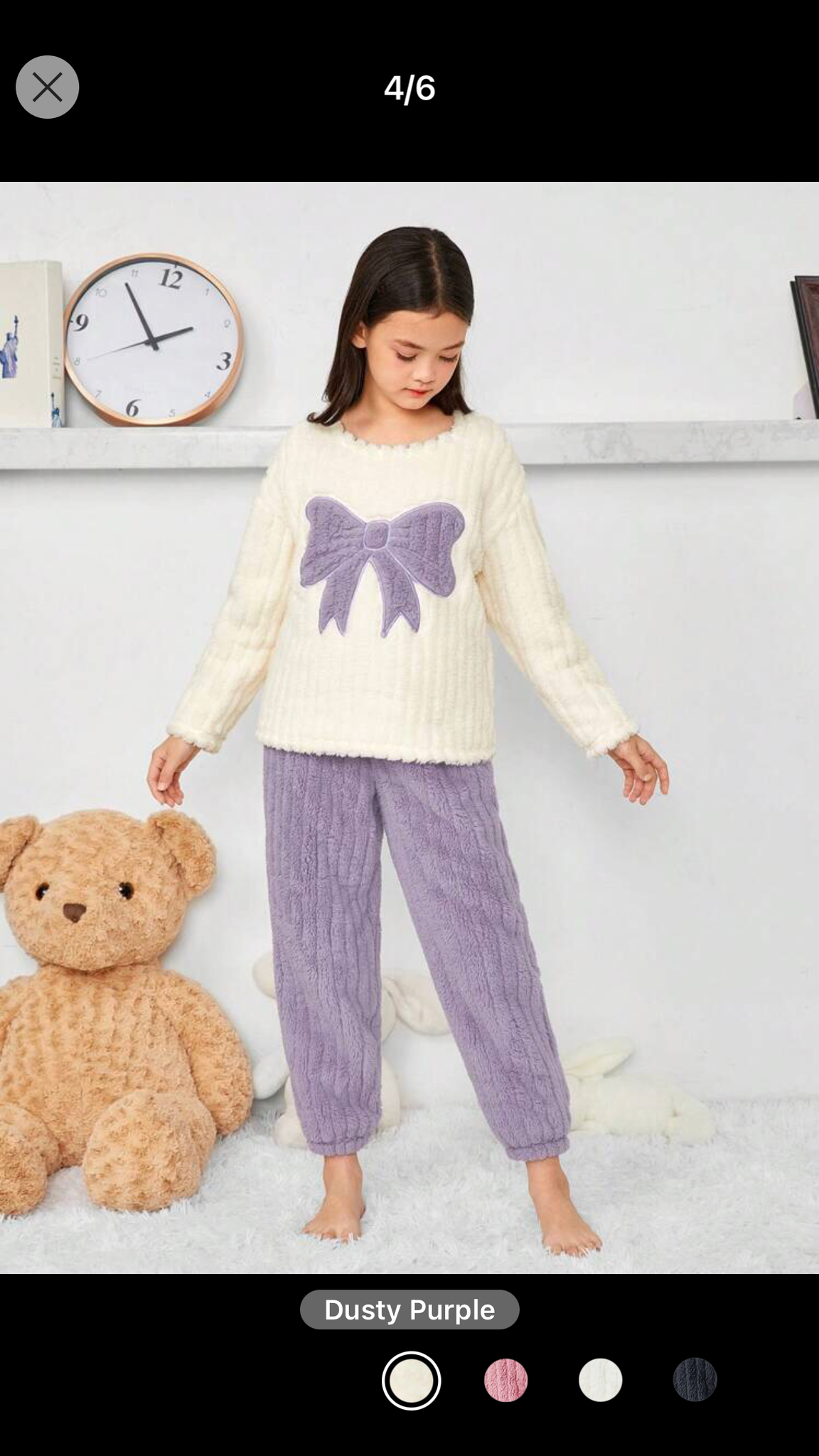 Tween Girl Bow Pattern Flannel Top & Pants PJ Set 9Y 124-134