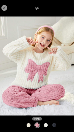 Tween Girl Bow Pattern Flannel Top & Pants PJ Set 9Y 124-134