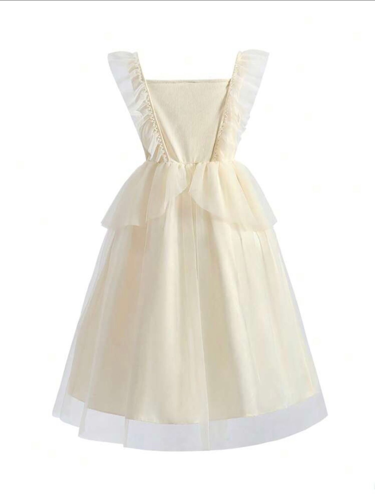 Tween Girls Ruffle Trim Mesh Overlay Gown Dress 9Y