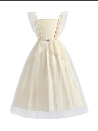 Tween Girls Ruffle Trim Mesh Overlay Gown Dress 9Y