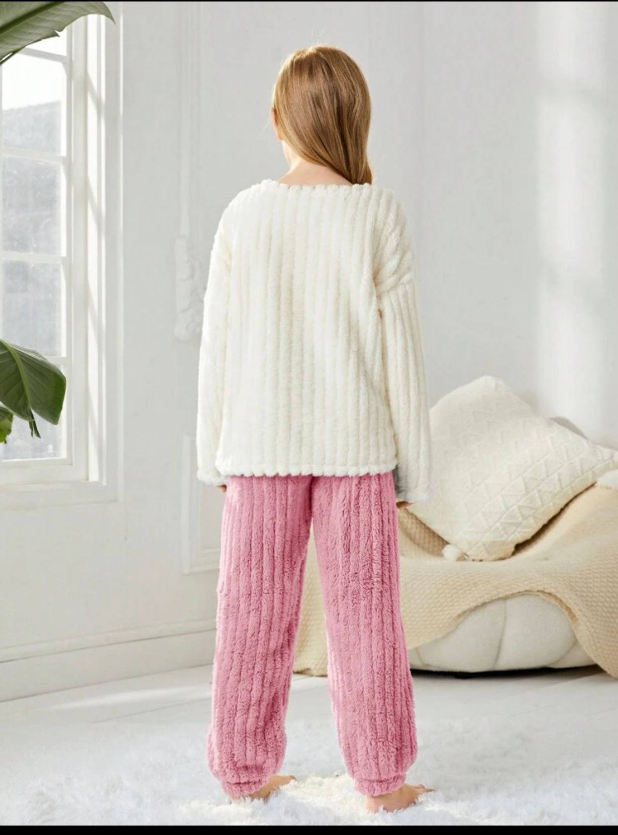 Tween Girl Bow Pattern Flannel Top & Pants PJ Set 10Y 134-140