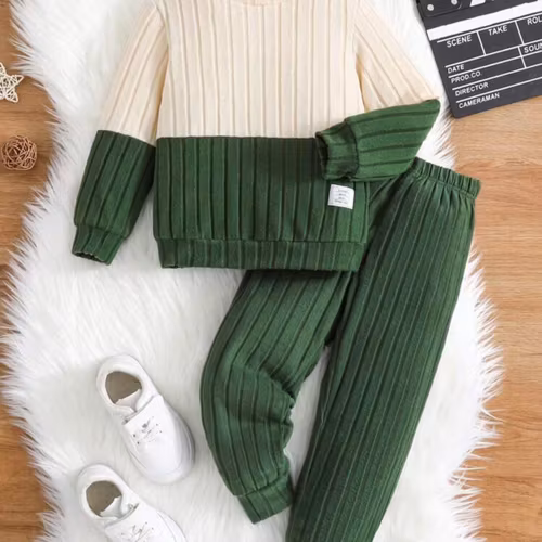 Kids EVRYDAY Young Boy Color Blocking Pit Strip Two-Piece Set, Autumn/Winter 4Y 98-104