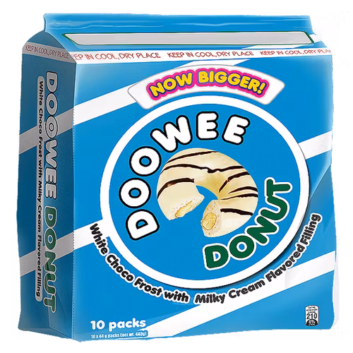 Doowee Donut white Choco  frost with milky  cream flavored  filling  10 stk 420g