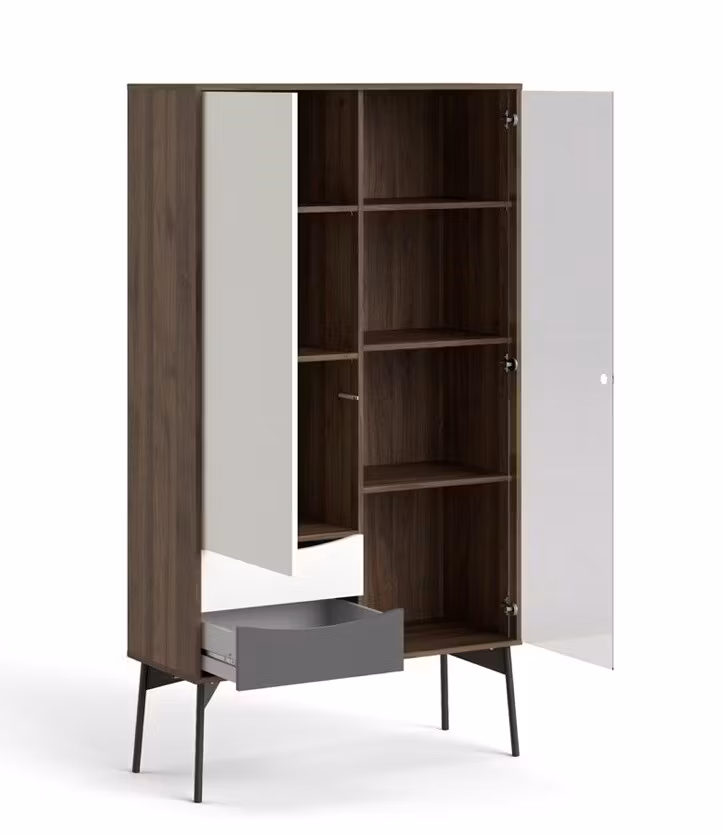 FUR WALNUT 86130 Vitrinskåp med 2 lådor