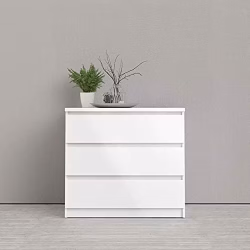 NAIA 76235 VIT / HÖGBLANK VIT Byrå med 3 lådor