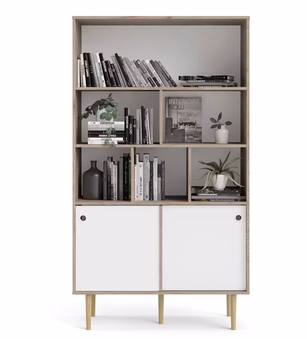ROME WHITE 66302 Bokhylla med skjutdörrar