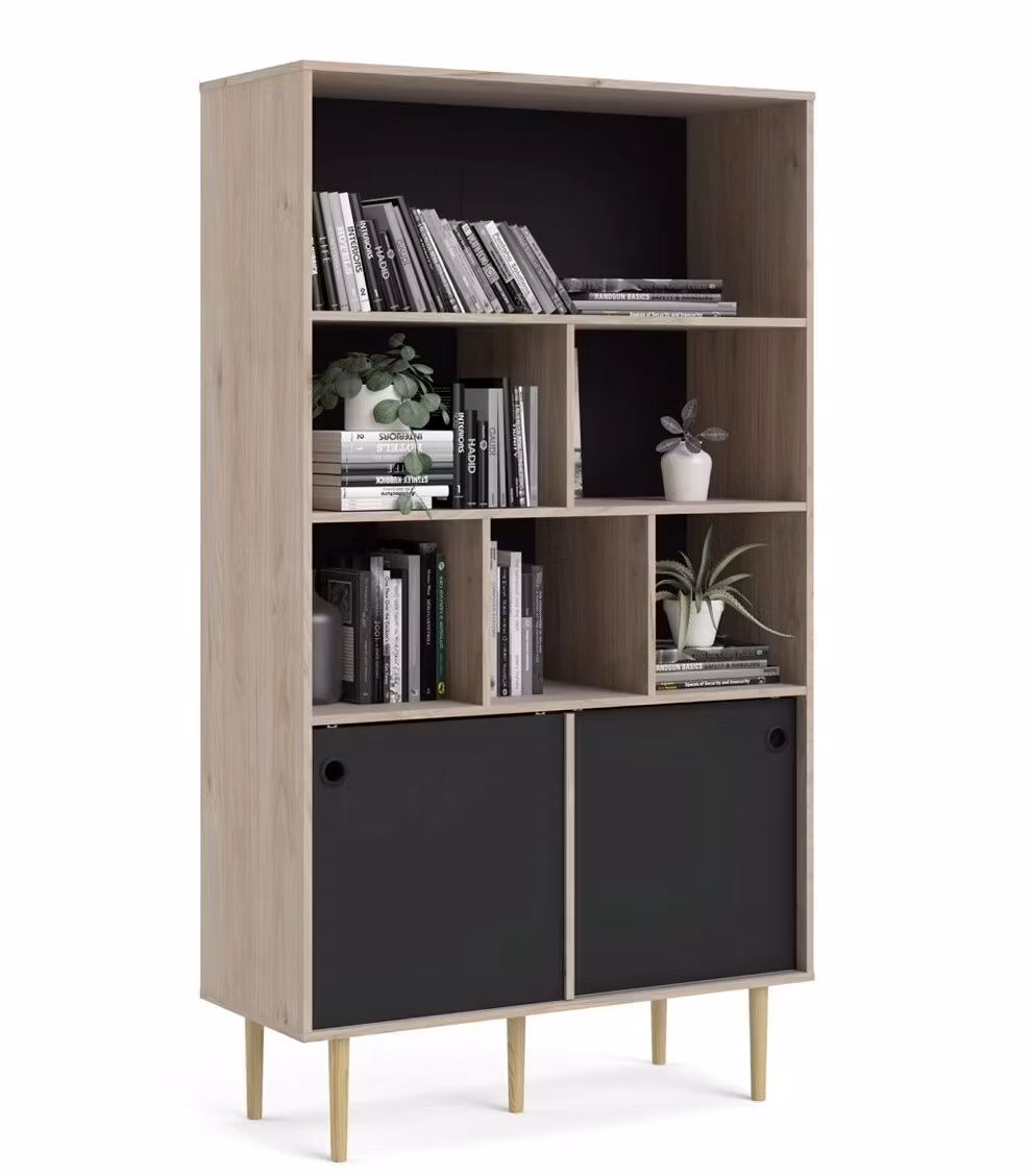 ROME BLACK 66302 Bokhylla med skjutdörrar