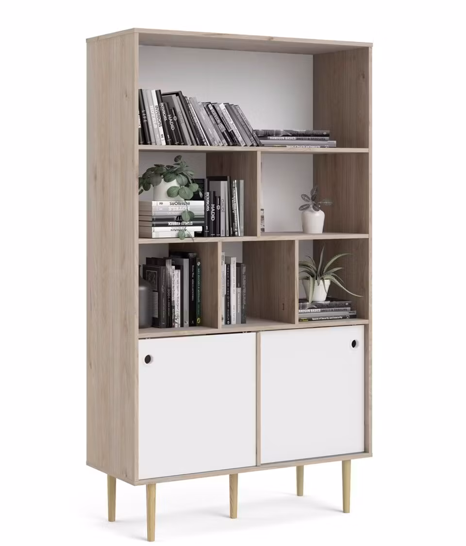 ROME WHITE 66302 Bokhylla med skjutdörrar