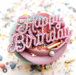 Akryl mini topper HAPPY BIRTHDAY rosa glitter