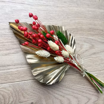 Topper: Palmblad och torkade blommor Guld och Röd