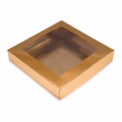 Guld kakor/godis/pralin ask med fönster 18,5x 18,5 x 3,5 cm