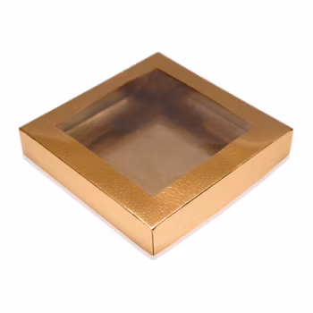 Guld kakor/godis/pralin ask med fönster 18,5x 18,5 x 3,5 cm