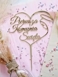 Topper -PIERWSZA KOMUNIA ŚWIĘTA akryl, guld