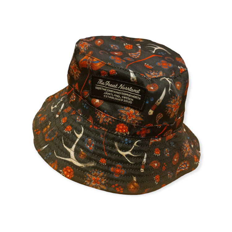 Norrland Kids Bucket Hat, Sapmi, Orange, reversible