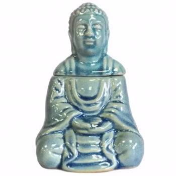 Sittande Buddha blå keramik, Aromalampa