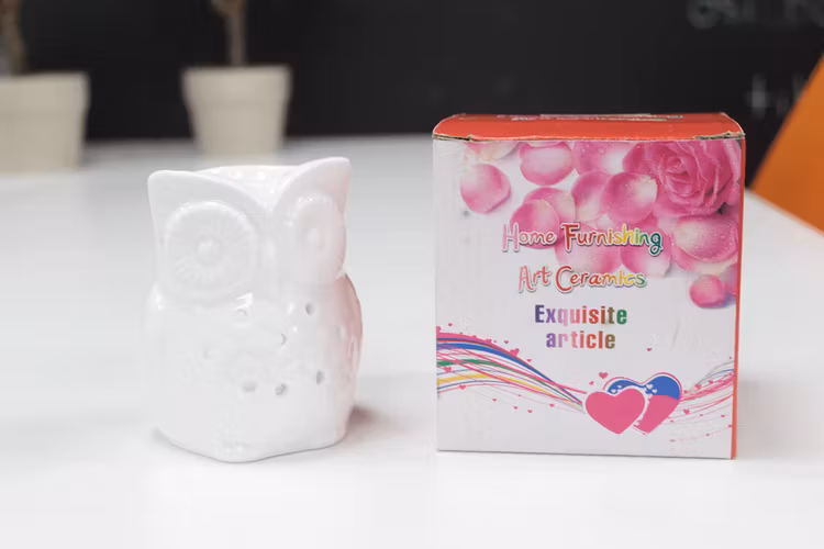 Uggla vit stor, keramik, Aromalampa