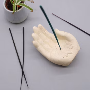 Lotus Hand rökelsehållare Vit, Betong