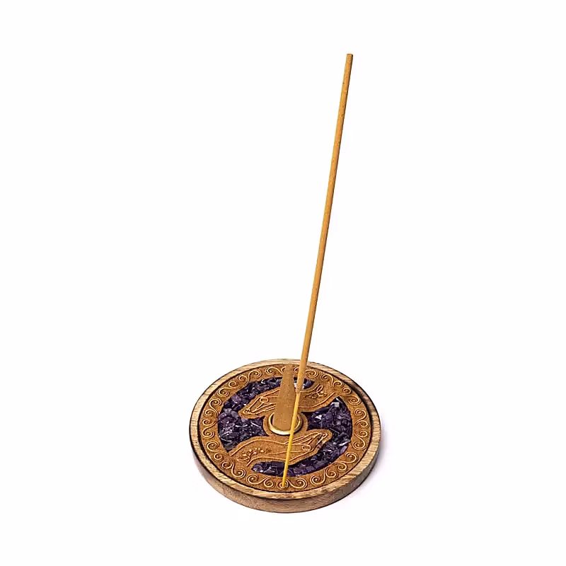 Healing hands Amestist, Rund rökelsehållare, Trä