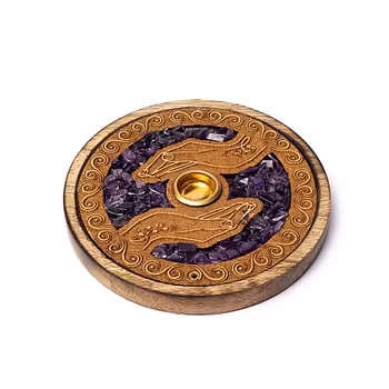 Healing hands Amestist, Rund rökelsehållare, Trä