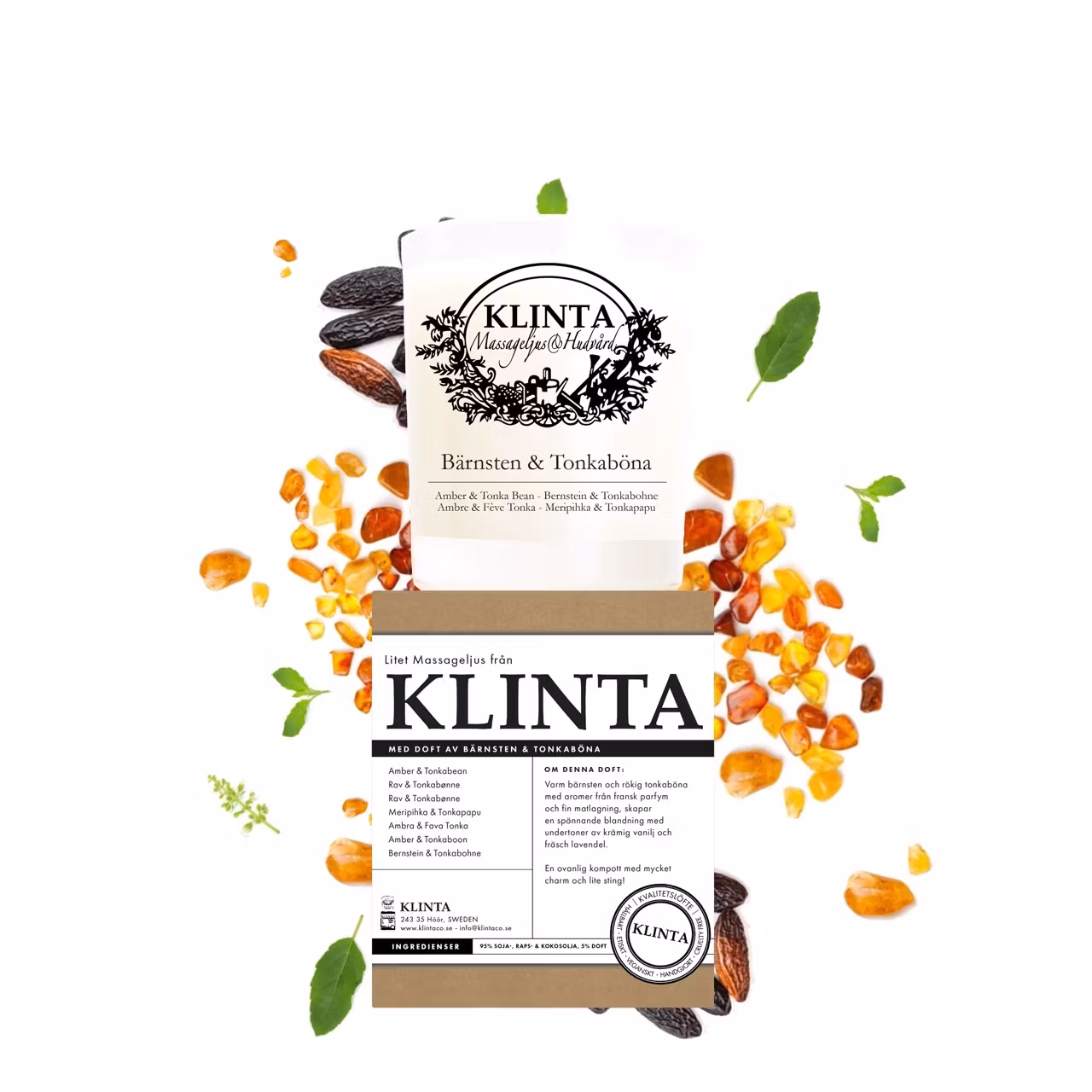 Bärnsten & Tonkaböna, Doftljus & Massageljus 18h, Klinta